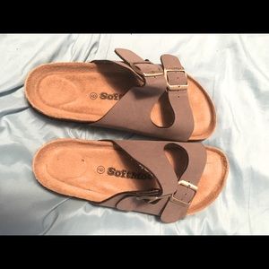 Soft moc Birkenstock-style two strap sandals